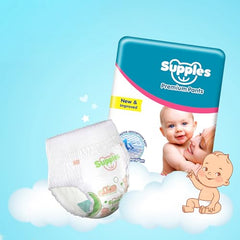 Amazon Brand - Supples Premium Baby Diaper Pants | 108 Baby Diapers | XL | 12-17 Kg | 12 Hrs Absorption | Cushiony Cotton Soft Fabric | Phthalates-Free | Triple Leak Guard | 54 Count, Pack of 2