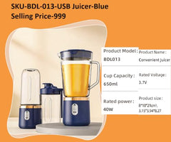 Juicer for Home ^ Lacossi Juicer Mixer Grinder with 1500mAh Battery, 6 Blades 3Gears Fast Blending, 2-Jar Capacity (400ml*2) | 40 Watts Bullet Rechargeable Portable Personal Juicer