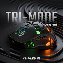 Acer Nitro Phantom X12 Tri-Mode Gaming Mouse | 2.4GHz Wireless | Bluetooth | Wired Mode | 12000 DPI Precision Sensor | RGB Lighting | 1000Hz Polling Rate | Programmable Buttons | Rechargeable | RGB