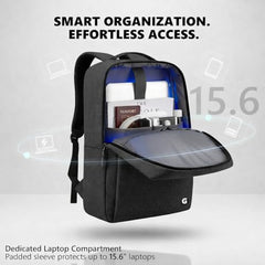 GadgetBite Graphite 20L Laptop Backpack with 15.6" Laptop Compartment, USB Charging Port, Organiser Pockets and Bottle Holder. Ideal for Office, College and Travel - Charcoal Grey