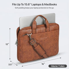 RIONTO Elite Vegan Leather Laptop Bags for Men Office Use | Upto 15.6 inch | Expandable Bottom | Mobile & Pen Compartment with Multiple Organizers | Professional Office Bag for Man & Women - Tan