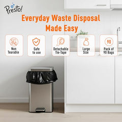 Amazon Brand - Presto! Garbage Bags | Large | 90 Count | 15 Bags X 6 Rolls | 24 X 32 Inches | For Dry & Wet Waste | Black