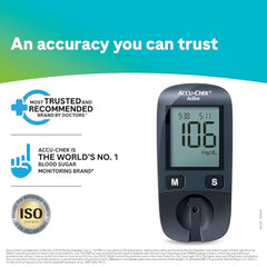 Accu-Chek Active Blood Glucose Glucometer Kit with Vial of 10 Strips, 10 Lancets and a Lancing device FREE