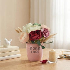 Dekorly Premium Artificial New Rose Flower with Pink Decorative Pot (Storage Large) – 22 cm Faux Flower Arrangement for Home Decor Living Room Bedroom Office Decor (1, Rose)