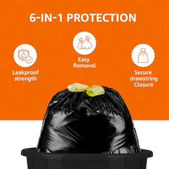 Amazon Basics Multipurpose Drawstring Garbage Bags | Large | 15 Count | Heavy Duty Garbage Bag | Jasmine Fragrant Garbage Bag | Odour Control | No Tear Removal