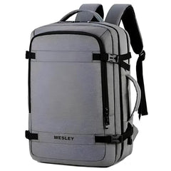 Wesley Luxur 45 Ltrs Overnighter Expandable Travel Laptop Backpack, Flight Cabin Approved Carry On with 16 inch Laptop Compartment, Anti Theft feature business/Travel/Weekender/college Charcoal Black