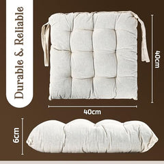 Kuber Industries 2 Pcs Cotton 16x16 Inch Chair Cushion for Sitting | Chairs Cushion For Home, Office, Dining Chair, Car, Meditation | Back Rest Support Chair Cushion with Ties | Plain - Cream