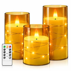 Flameless LED Pillar Candle Set of 2 | Acrylic Fiber Glass | Dancing Faux Wick | Remote Control with Battery Operated 3 AA | Home Décor & Gifting | 3" D x 6" H | Red