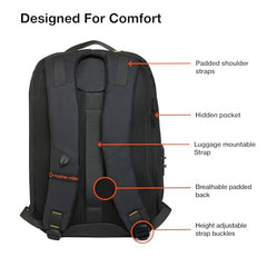 Nasher Miles Madison Passenger Workpack 22 Liters Water Resistant, Padded, Premium Reversed Polyester Black Yellow Laptop Backpack | USB charging| Unisex | Ideal For Office (Black & Yellow)