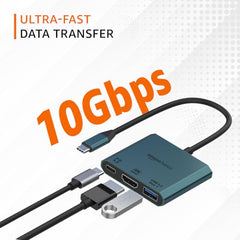 Amazon Basics Pro Series 6-in-1 USB HUB, USB-C PD 3, HDMI (4k@60Hz), USB 3.0-5 GBPS Data Transfer Speed, Aux 3.5, Docking Station with Instant Screen- On/Off and One-Click Mute Button (Turquoise)