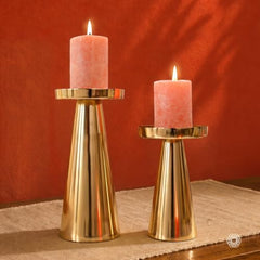 Behoma Handcrafted Golden Tea Light Candle Holders Set of 2 | Premium Metal & Glass Candle Stand | Centerpiece for Living Room, Coffee Tables & Home Decor Gift (Candles Not Included)