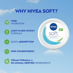 NIVEA Soft Moisturizing Cream, Lightweight Non-Sticky Daily Moisturizer with 72Hr Hydration, Vitamin E & Jojoba Oil | Hydrating Face, Body & Hand Cream for Dry to Normal Skin | Soft Glowing Skin - 300ml