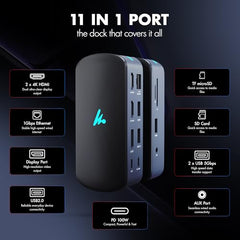 Type C 14 in 1 Wozoyo Docking Station, PD 100W, 2X4K@60Hz HDMI,4K DisplayPort, 2XType-C 10Gbps, USB 10Gbps, Gigabit Ethernet, AUX Port,Universally Compatible Thunderbolt 4,macOS,Windows,Android & iOS