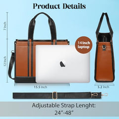 Womanix Canvas Laptop Tote Bag,14 inch Laptop Bag, Black Shoulder Bag, Casual Briefcase, Tote Bag For Women, Travel, Office, College