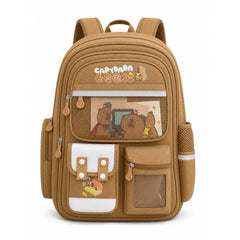 TS WITH TECHSUN College Laptop Backpack for Women & Teens with Zipper Pouch | School Bag for Girls 13-14 Years | 18 Inch Book Backpack | Travel School Bag, Tuition, Coaching (CAPYBARA - BROWN)