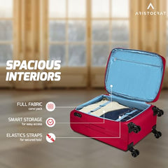 Aristocrat Duralite Set of 3 Soft Case (S+M+L) Trolley Bags, Red | 8-Wheels, Spacious, Zipper Expander, Front Pocket, Polyester Case, Combination Lock, Travel Luggage, 3-Year Global Warranty