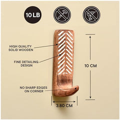 IndianShelf 6 Decorative Wood Adhesive Wall Hooks No Drill - Fork Art | Handmade, Renter Friendly, Waterproof, Reusable, Peel and Sticky Hooks for Keys, Towel, Bags, Light Coat, Jewelry, 10Lb Load