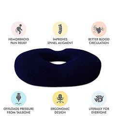The White Willow Donut Pillow – Medium Firm HR Memory Foam Coccyx Seat Cushion for Tailbone, Hemorrhoid & Piles Pain Relief – Car & Office Chair – Above 60KG – Classic Black