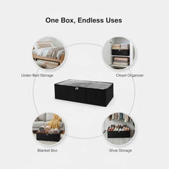 Sooqify Foldable Under Bed Shoe Organizer | Collapsible Storage Box with Clear Top & Dividers | Easy-Access Shoe Holder for Men’s & Women’s Footwear (Black)