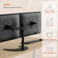 Artikel Double Monitor Desk Mount | Adjustable Heavy Duty Monitor Arms | VESA Mount with C Clamp & Grommet Mounting Base | Computer Monitor Stand for Screen up to 27 inch | Table Mounted | Black