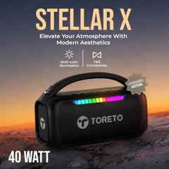 Toreto 40W Bluetooth Speaker with Deep Bass & Dual Wireless Karaoke Mic