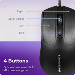 ZEBRONICS WAR M, Wired Gaming Mouse with 6 Buttons, High Precision Sensor, up to 4200 DPI, Gold Plated USB Interface, Breathing LED, 1.8m Braided Cable