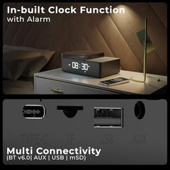 Zebronics 10W Portable Bluetooth v6.0 Speaker, Dual 5.2cm Drivers, 9hr Backup, Retro CD Design, 6 Ambient Sound Effects, TWS Support, Passive Radiator, Built-in Clock, Alarm & Call Function (Echospin)