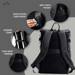 TRIPOLE Tusker Roller Top Laptop Backpack for Daily Use and Travelling | Water-repellent fabric, Anti Theft Pockets and Expandable size (Khaki)