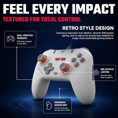 EvoFox Elite S Advanced Wired Gaming Controller for PC, 1000Hz Polling Rate, Hall Effect Joysticks, Programmable Macro Buttons, Sniper Mode & Turbo Mode, Dual Vibration, RGB Lighting, 1.8m Cable, Grey