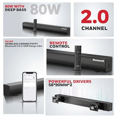 Honeywell Moxie V500 10W Portable USB Wired Soundbar, Speaker for PC,Desktop and Laptop with Volume Control and 3.5 mm AUX,2.0 Channel,52mmX2 Drivers,Plug &Play,2 Yrs Maufacuturer Warranty