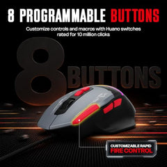 EvoFox Blaze 2 Plus Wired Gaming Mouse, 16,000 DPI, 1000Hz Polling Rate, 8 Programmable Buttons, RGB Lighting, Lightweight 98g, 220 IPS, 30G Acceleration, Windows & Mac Web Customization App