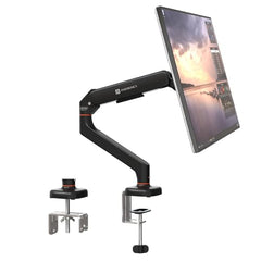 Portronics Aerolift Solo Gas Spring Monitor Arm, Desk Mount for 13–32 Inch Screens, VESA 75x75 & 100x100 mm, Full Motion Tilt/Swivel/Rotation, C-Clamp & Grommet Installation, Aluminium Build