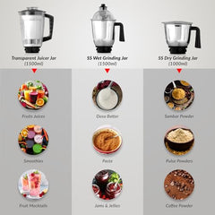 Prestige Delight Pro Mixer Grinder 750 W, 6 Jars, (1500 ml, 1000 ml, 1500 ml, 450 ml) (Purple)