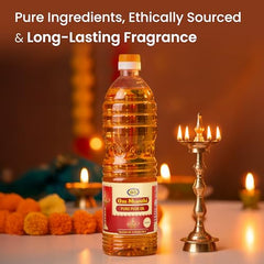 Om Shanthi POOJA MADE PURE Cycle Pure Om Shanthi Puja Oil, Blend Of 5 Puja Oils With Jasmine Fragrance for Daily Puja, Festivals - Pack Of 2 (1 litre per Pack)