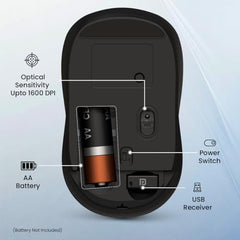 Portronics Toad 34 Wireless Mouse with 2.4 GHz Wireless, Adjustable Sensitivity, USB Receiver, Ergonomic Design, for Laptops, Desktops PC, Mac (Black)