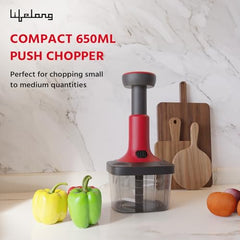 Lifelong Push Chopper 650ml | Compact and Efficient Vegetable, Onion, and Garlic Chopper, Essential Manual Kitchen Cutter for Quick and Easy Food Preparation, Ideal for Small Kitchens and Meal Prep