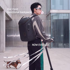 MOKOBARA Transit Backpack | Fits Laptop Up To 16 Inch, 30L Capacity, Water-Resistant Polyester, Vegan Leather Trims | Money Moves, Black