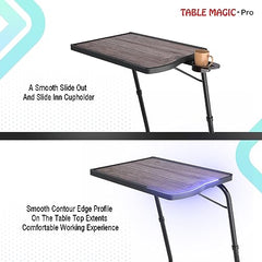 TABLE MAGIC- BADE Multipurpose Laptop Table Mat Finish - Adjustable, Foldable, Portable, Engineered Wood Top with Footrest, Top Size 60 * 45cm (X-Large, Midnight Black)