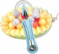 MOMISY Melon Baller Scoop Set, Professional 4 in 1 Stainless Steel Fruit Carving Tools Set,Fruit Scooper Seed Remover Watermelon Knife for Dig Pulp Separator (4 in 1 Scoop) (Sky Blue)