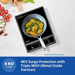 Philips HD4934/00 Induction Cooktop, Black & Grey | 1300W | Triple MOV for 4kW surge protection | soft touch control | 7 Preset Menus | 3 Years warranty on Coil