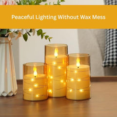 Flameless LED Pillar Candle Set of 2 | Acrylic Fiber Glass | Dancing Faux Wick | Remote Control with Battery Operated 3 AA | Home Décor & Gifting | 3" D x 6" H | Red