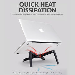 Tukzer (Imported Foldable Laptop Stand Riser for Laptop, MacBook, Notebook & Tablets up to 17 Inch, 7 Level Height Angle Adjustment, 2X Stronger M-Shape Aluminum Silicone Pads Air Ventilation-Black