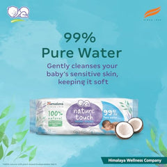 Himalaya Nature Touch Water Wipes for Baby's Sensitive Skin | 72NxPack of 3 | With Organic Coconut Oil | 99% Pure Water | 100% Plant-Based Biodegradable Wipes