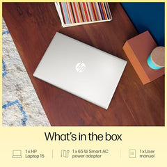 HP 15, AMD Ryzen 5 7430U (16GB DDR4, 512GB SSD) FHD, Anti-Glare, Micro-Edge,15.6''/39.6cm, Win11, M365 Basic(1yr)* Office24, Silver,1.59kg, fc0389AU, AMD Radeon, FHD Camera w/Shutter, Backlit Laptop