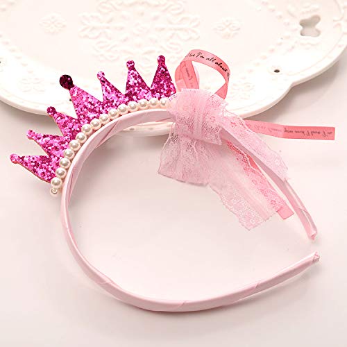 SYGA 1 Piece Children's Girls Crown + Pearl + Bow Hair Hoop Hair Band Princess Hairpin Pearl Hair Accessories (Pink)