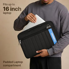 uppercase Stride 16 Inch Laptop Sleeve, Multi-Textured Quilted Design, Padded Compartment, Trolley Sleeve, Slide-In Handle & Detachable Shoulder Strap, Ideal for Men & Women | Office & Travel - Black