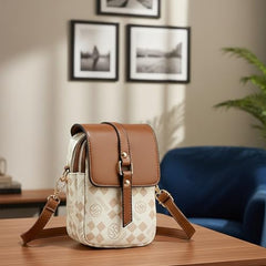 MOMISY Women’s Mini Crossbody Sling Bag | PVC Leather Mobile Phone Shoulder Bag with Magnetic Buckle & Adjustable Strap(Off-White)