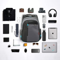 HARISSONS Sirius Travel Laptop Backpack | 45L | Fits 15.6” Laptop | Heavy-Duty Build | USB & Audio Port, Multi-Level Organizer, Trolley Sleeve | Work, Travel & College (black)
