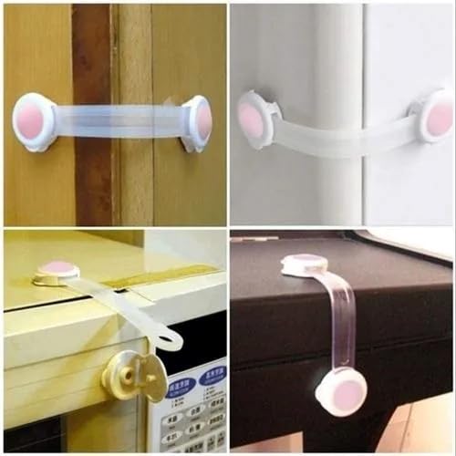 SYGA 4 Pcs Baby Safety Locks | Child Proof Cabinets, Drawers, Appliances, Toilet Seat, Fridge and Oven | Tools Not Required | Uses Dual Adhesive Tape and Latch System (Pink Smiley)