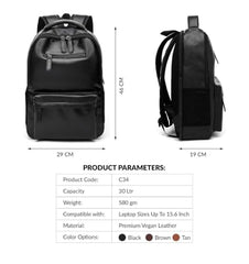 Treggo Premium 30L Anti-Theft Faux Leather Laptop Backpack for Men & Women, Water Resistant Large Travel Daypack, College School Office Casual Backpack with Laptop Compartment